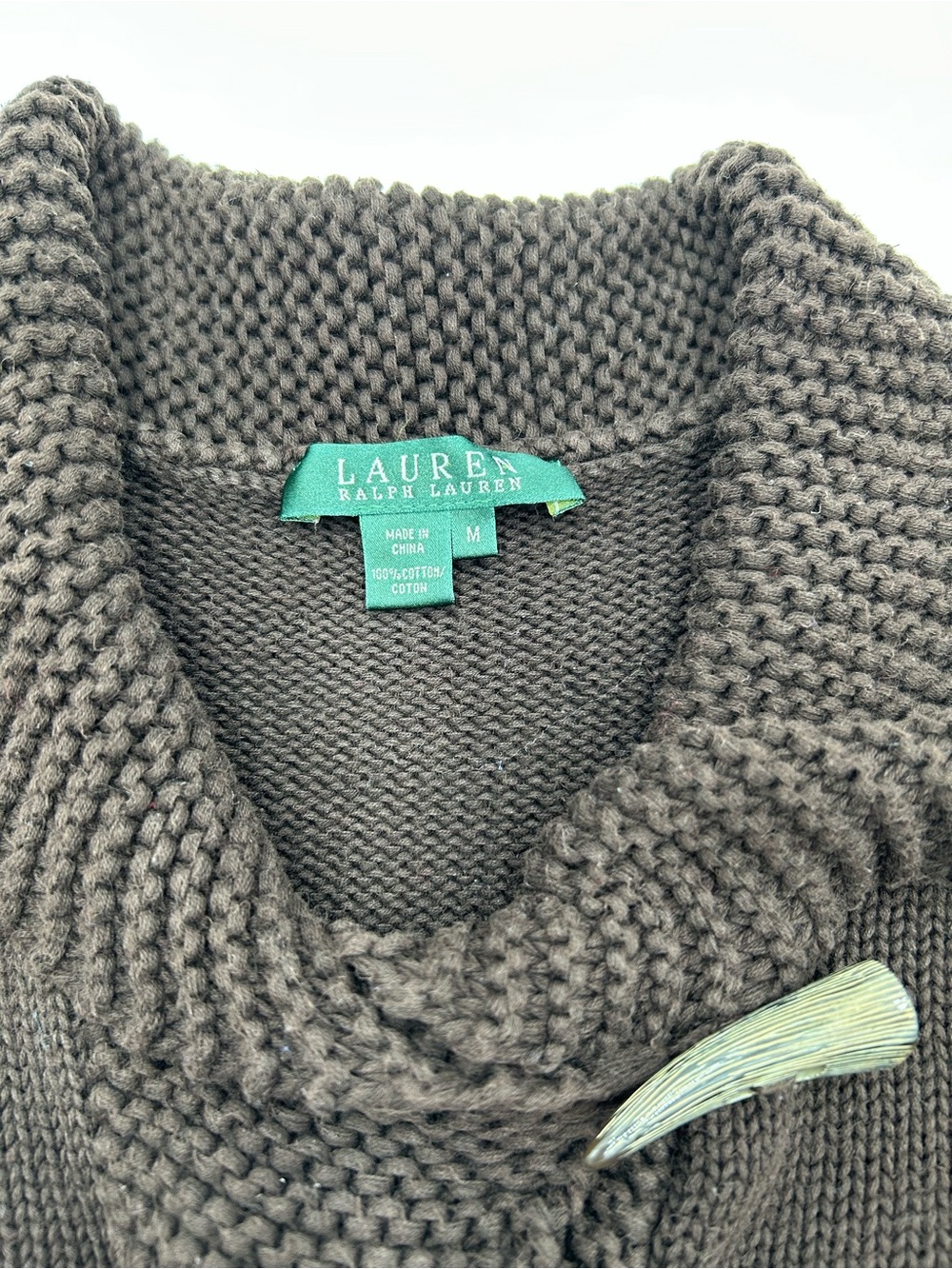 Lauren Ralph Lauren Brown Shawl Collar Cotton Turtleneck Sweater M